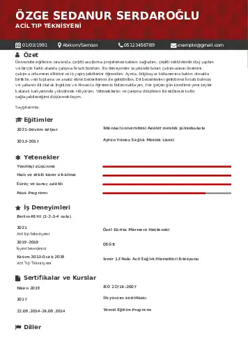 Acil Tıp Teknisyeni CV Örnekleri cv indir